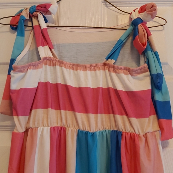 081. Multicolor Color Block Striped BowKnot Straps Maxi Dress Size S - Picture 13 of 16
